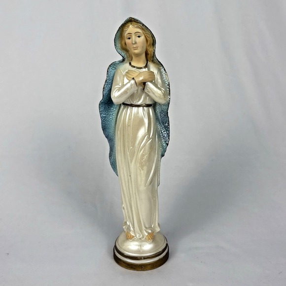 Ara Other - Vintage ARA Madonna Virgin Mary 8" Plastic Blue Veils Figurine Base Chipped